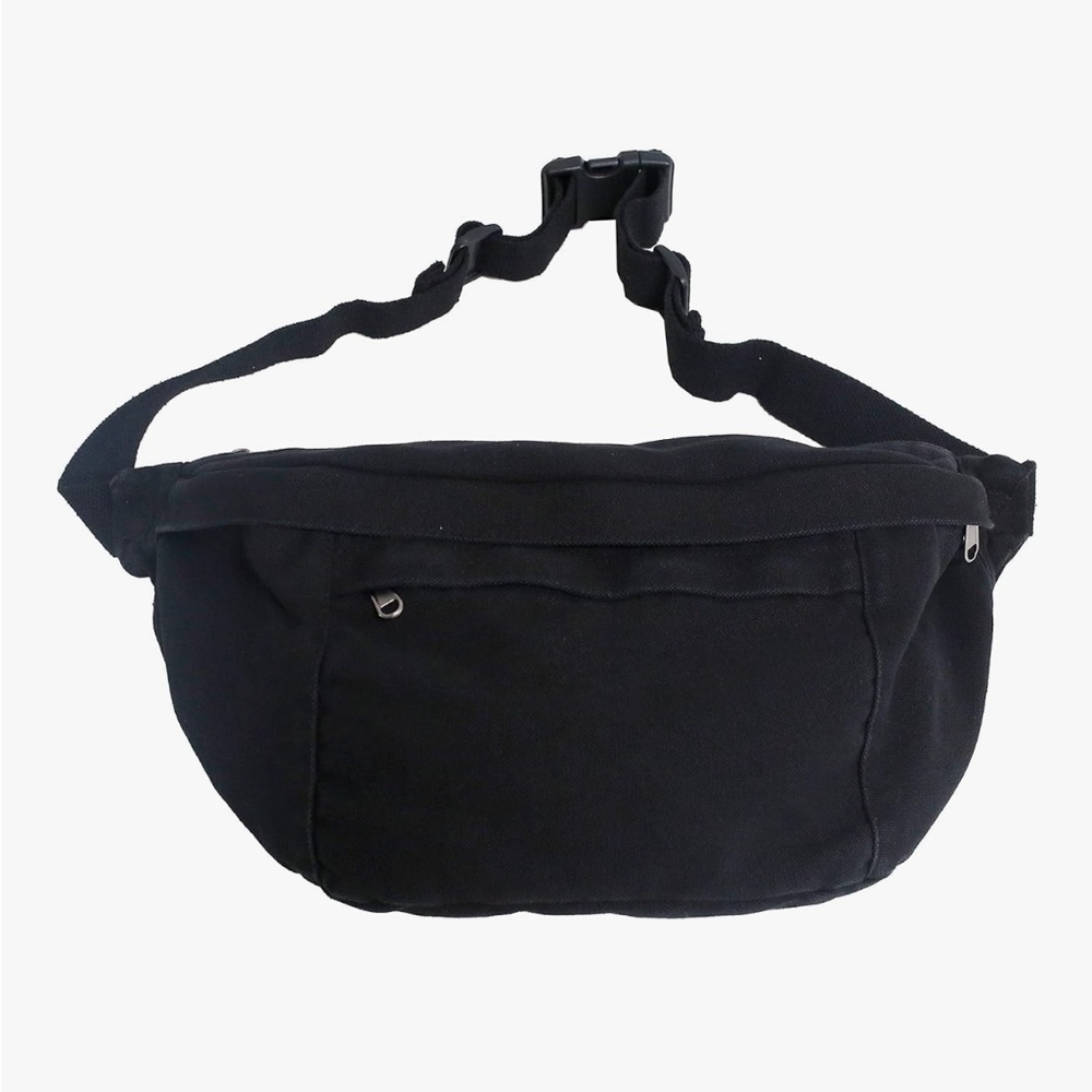 XL Black Waist Bag - Canvas Crossbody Belt Pack